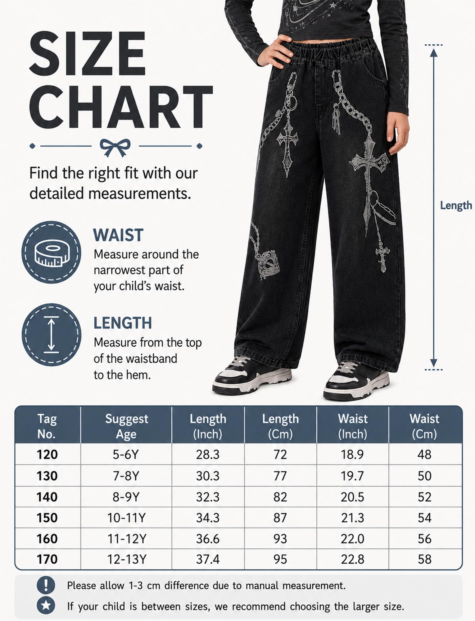 FEOYA Baggy Jeans dziewczęcy denim spodnie Y2K Streetwear 110-164