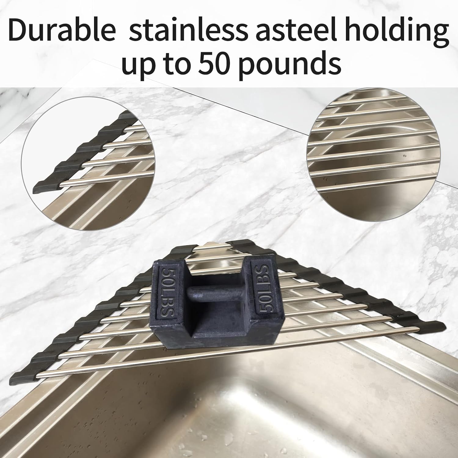 Roll Up Dish Drying Rack and Triangle for Sink,over the Sink , Kitchen Corner Drainer Mat, Foldable Stainless Steel (Triangle) Silver image 4