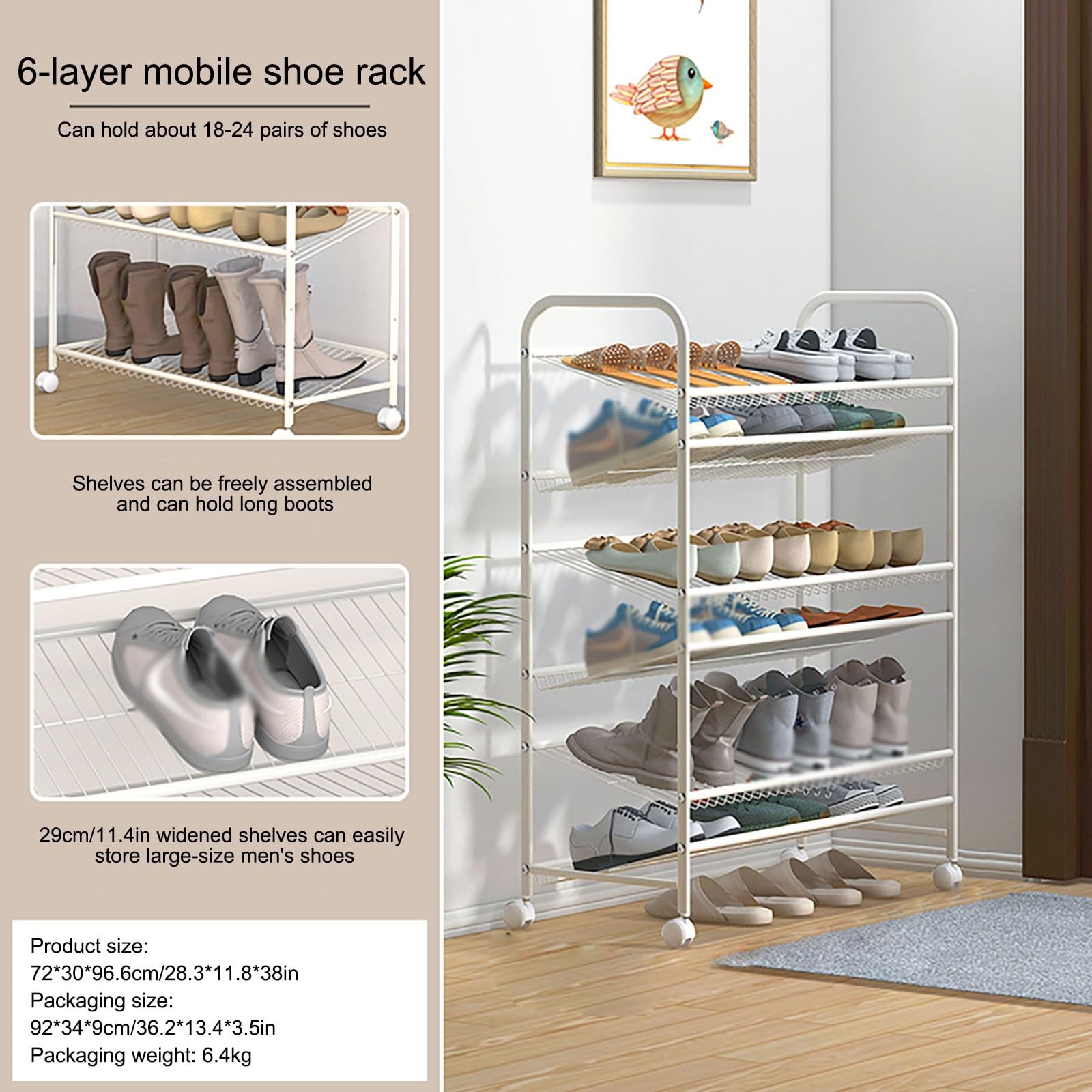 JHDXL Scarpiera Girevole, Carosello Portascarpe Supporto, Portascarpe Salvaspazio, Portascarpe Verticale, Per Scarpe In Pelle, Tacchi, Stivali, Pantofole(72 * 30 * 96.6cm/28.3 * 11.8 * 38in)