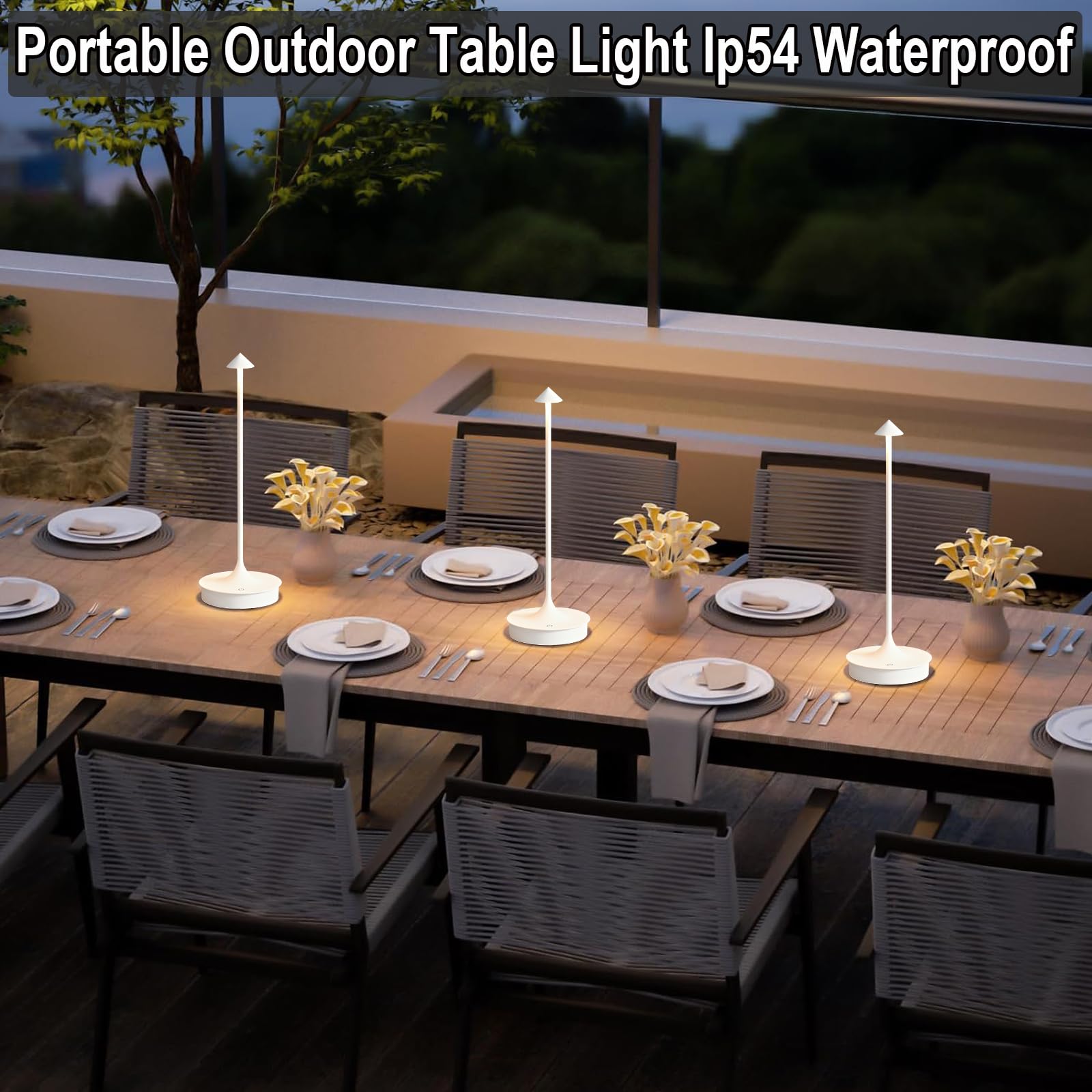 Hikyskin Lámpara de Mesa Inalámbrica LED Lámpara de Mesa Recargable Lámpara de Mesa de Pilas 4000mAh Lámpara de Mesa Exterior Portatil Lámparas Para Mesa de Restaurante/Bar/Recamara