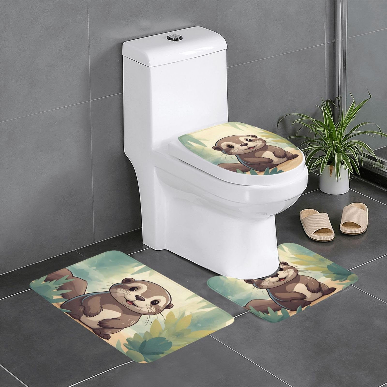 Tapis de salle de bain loutre motif mignon lot de 3 tapis de qualité supérieure