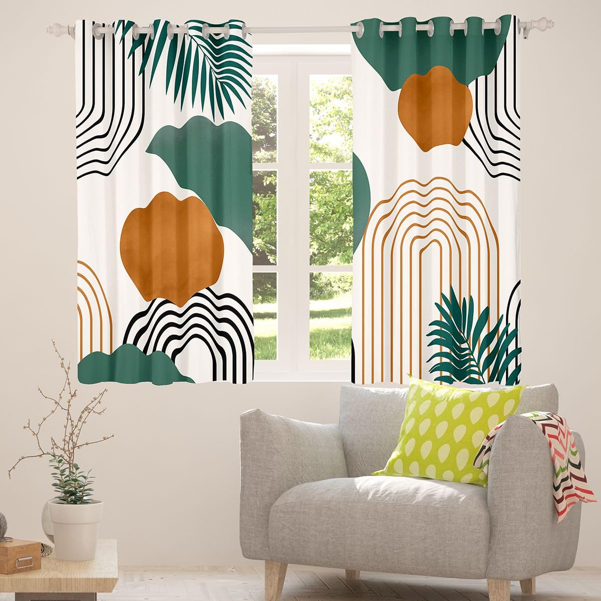 Homewish Abstrakcyjne zasłony zaciemniające z połowy wieku, 117 x 137 cm, nowoczesne geometryczne okręgi, zasłony na przelotkach do salonu, sypialni, sztuka vintage, 2 panele