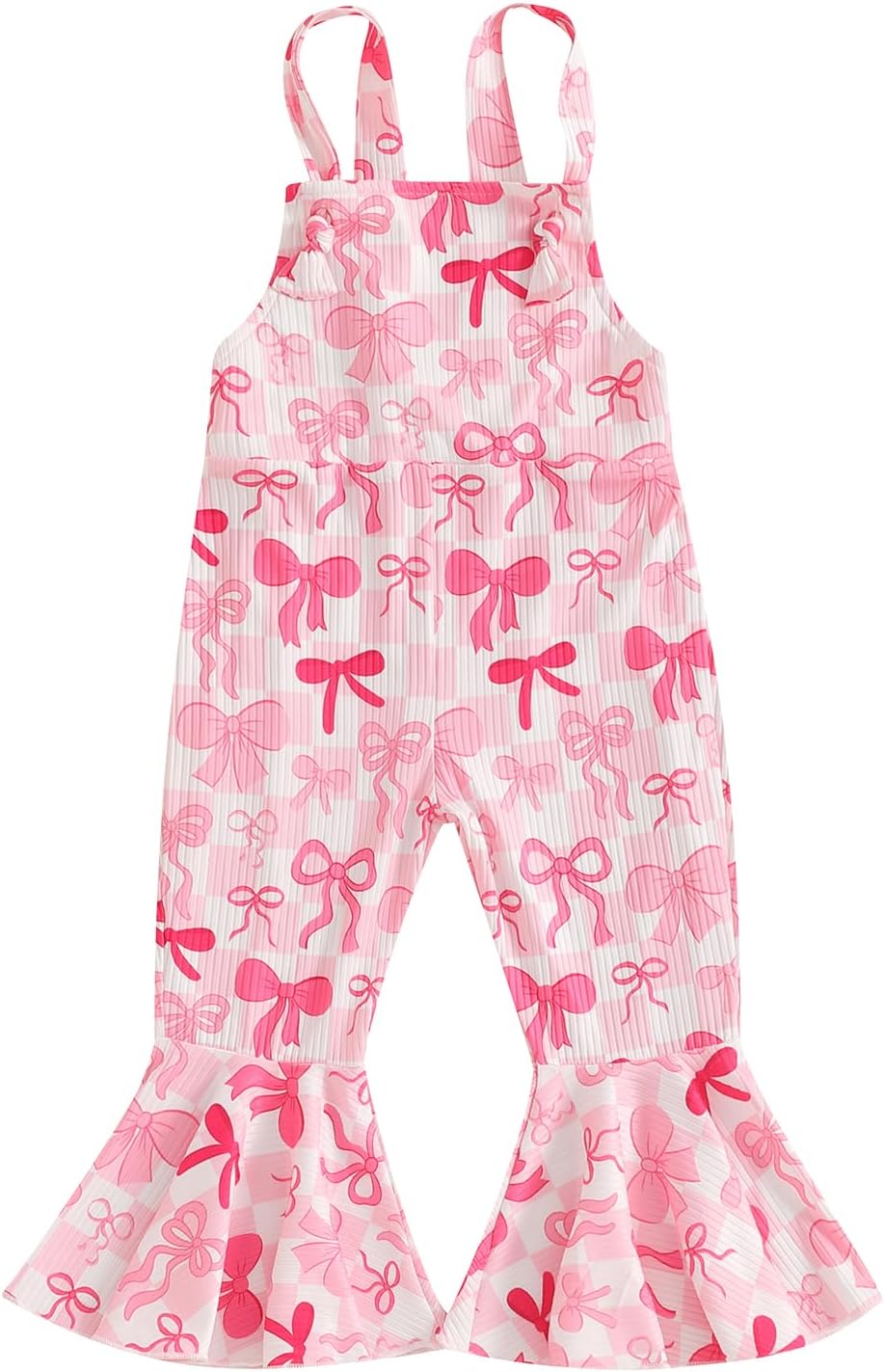 YOKJZJD Toddler Baby Girl Outfit Bow Print Suspender Romper Jumpsuit Overalls Bell Bottom Pants Fall Clothes