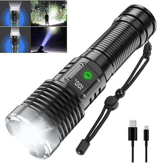 WINDFIRE Rechargeable Flashlight High Lumens, Super Bright 10000 Lumen 30W LED Tactical Flashlights 5 Modes Powerful Zoomable Flash Light Torch Waterproof for Camping Hiking Emergencies