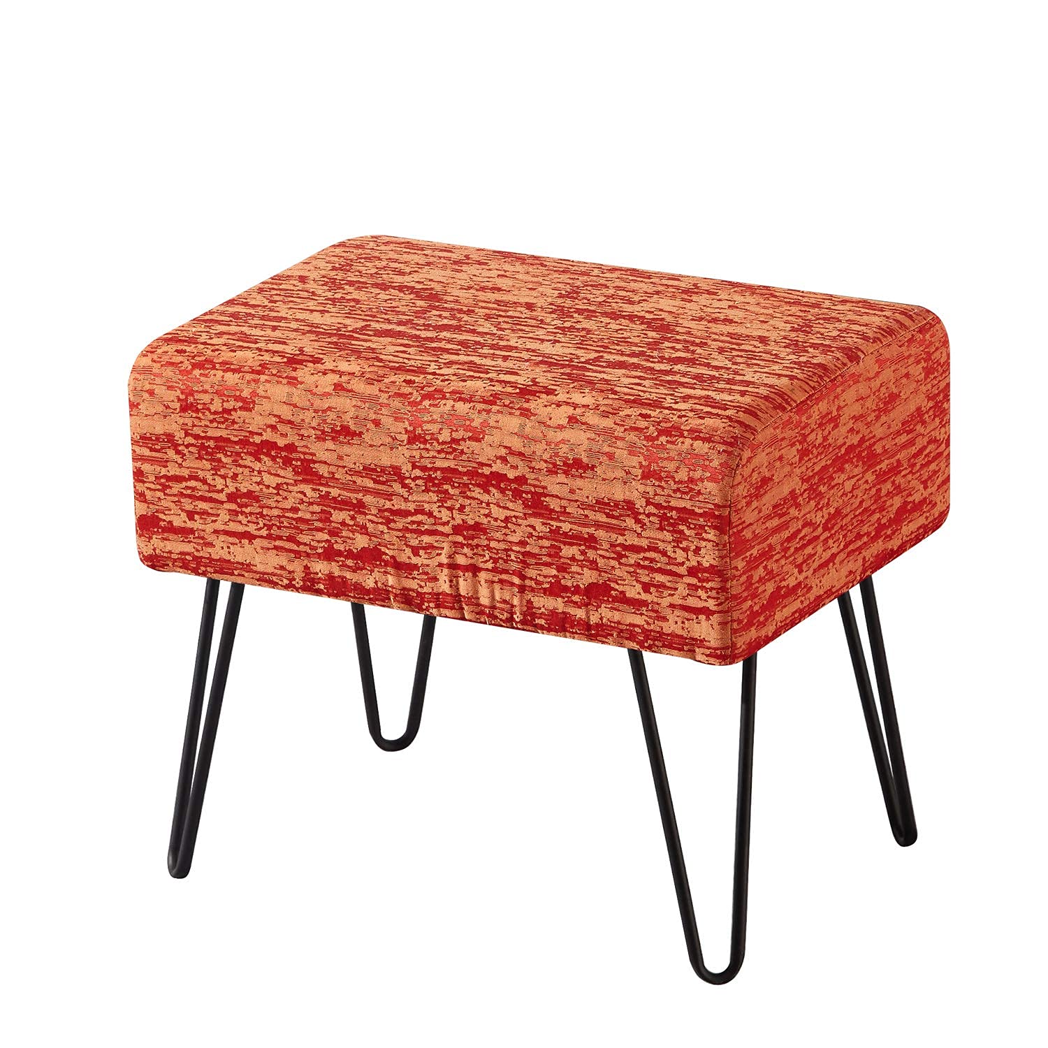 Home Soft Things Orange Jacquard Ottoman, 19