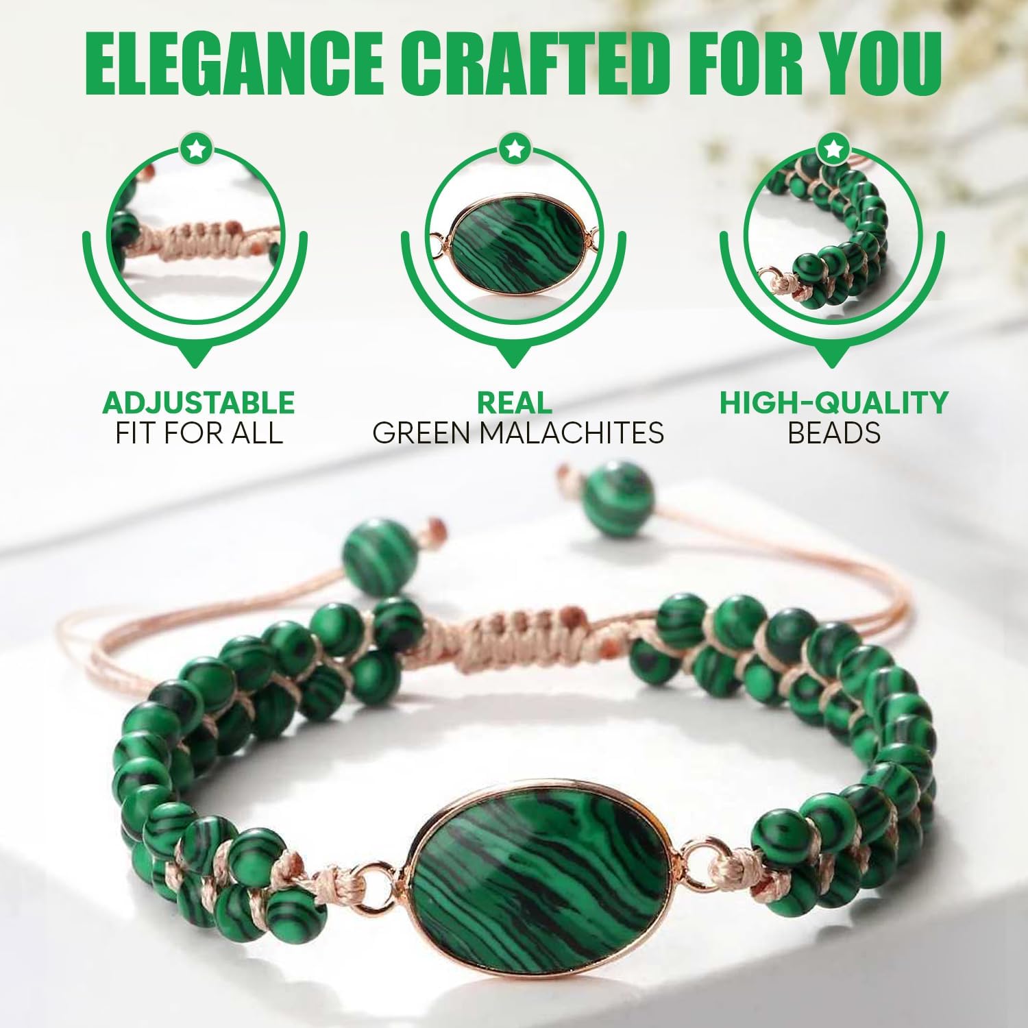 "SS Boutique" Green Malachite Healing Bracelet, Handmade Braided Gemstone Bangle for Meditation, Energy, Spiritual Protection & Mental Balance - 1pc Yoga Bracelet with Premium Gift Box - Image 4