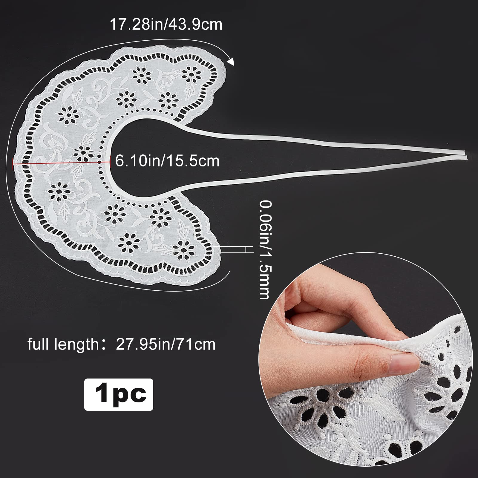 Col En Dentelle Noire Amovible Brodée En Dentelle Florale