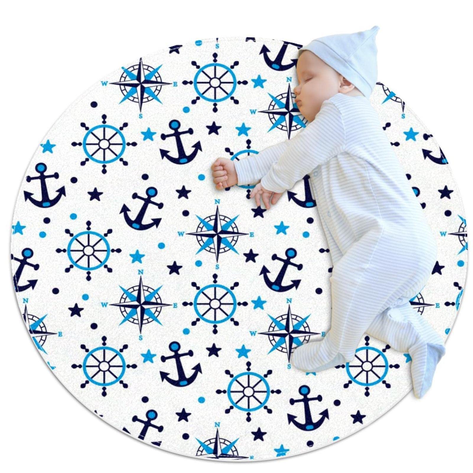 Tapis de salle de bain antidérapant rond 1m motif ancre