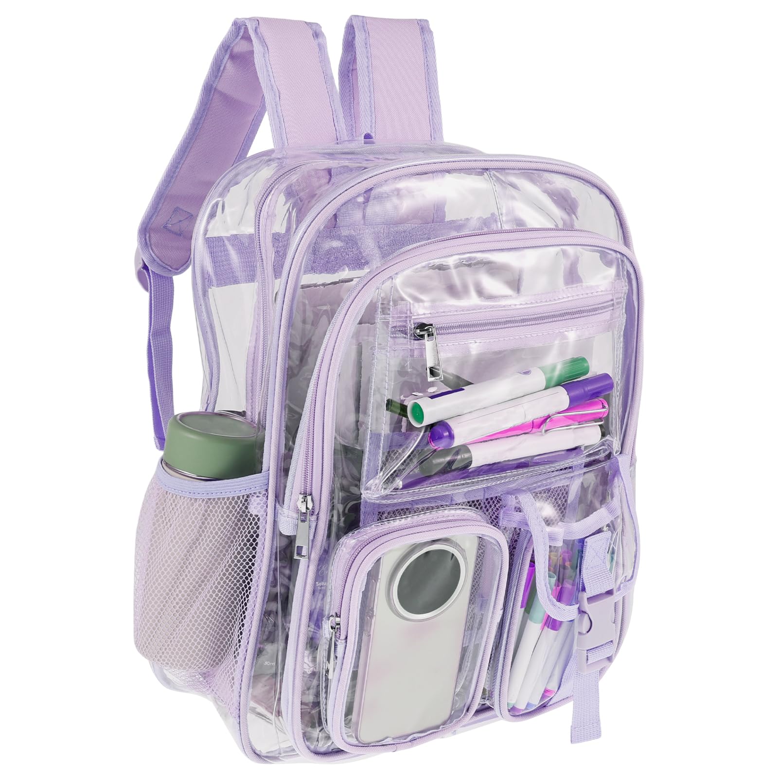 Qinglang Men's Violet Clear Backpack Heavy Duty Pvc Clear Bookbag 32X41x13cm Large Capacity Multi Pockets Lightweight See Through Backpack With Adjustable Straps For Wo College Concerts Sports Stadium Events(Violet)