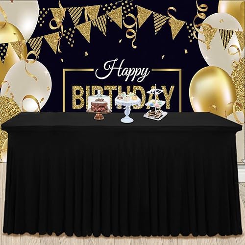 Miniatura 56 de Faldas de mesa negras para mesas rectangulares de 6 pies, funda de elastano para mesas de 6 pies, mantel elástico, lavable, resistente a