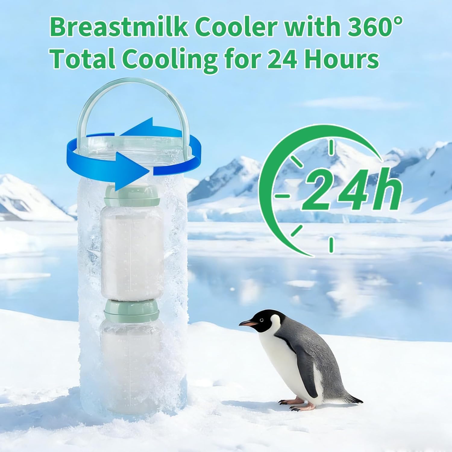 Muttermilch Kühlbox Tragbar 2 Flaschen 300ml 24h Kühlen Warmhalten Grün | 360 Grad Isolierung Stillzubehör für Unterwegs Reise und Auto für Baby Flaschen