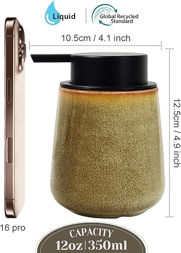 Miniatura 3 de INGOFIN Dispensador de loción de cerámica - Dispensador de jabón de manos recargable de 12 oz para baño, dispensador de jabón líquido moderno con