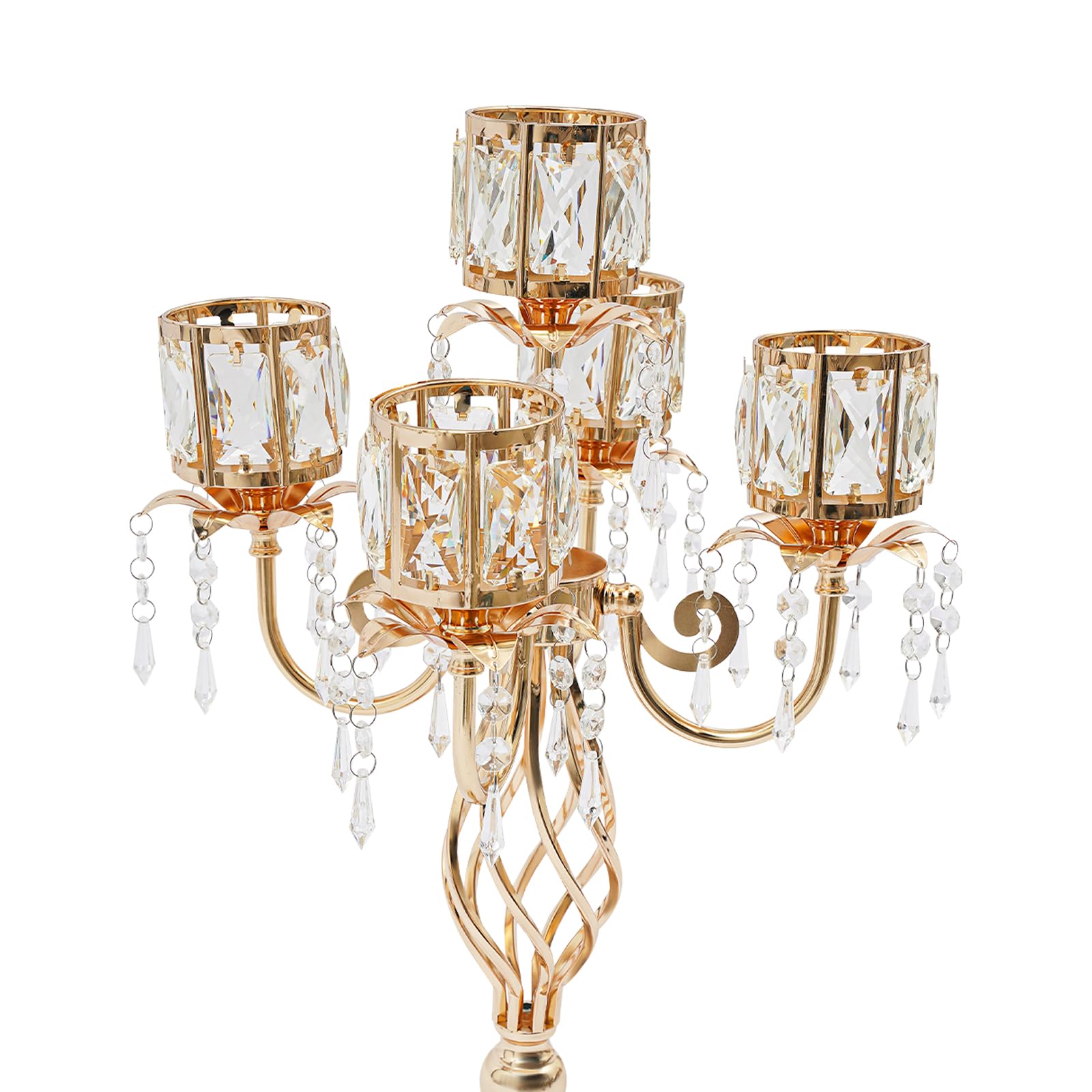 Lot de 4 bougeoirs à 5 bras en métal doré de 59 cm de haut