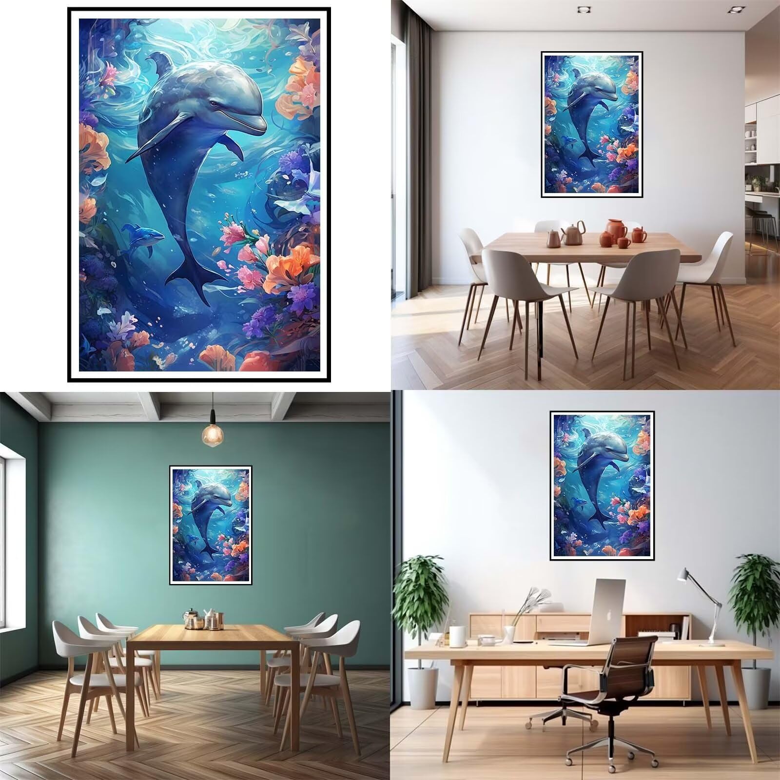 5D DIY Diamante Art Pintura kit Completo, Diamond Painting Adultos Niños Rhinestone Bordado de Punto de Cruz Artes Pintura Painting, Cuadros Decor para Cuarto, Sala de Estar - (Delfines) 60x90cm