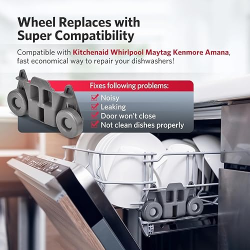 Miniatura 5 de W10195416 - Ruedas para lavavajillas, estante inferior compatible con Kitchenaid Whirlpool Maytag Kenmore, piezas de repuesto para lavavajillas