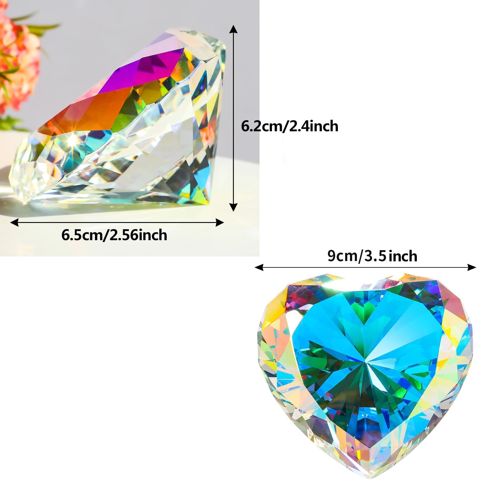 90 mm Kristalldiamant-Briefbeschwerer, herzförmige Glassteine, große künstliche Diamanten, Papierbeschwerer für Frauen, Schreibtisch, Hochzeit, Tafelaufsatz, AB-beschichtet