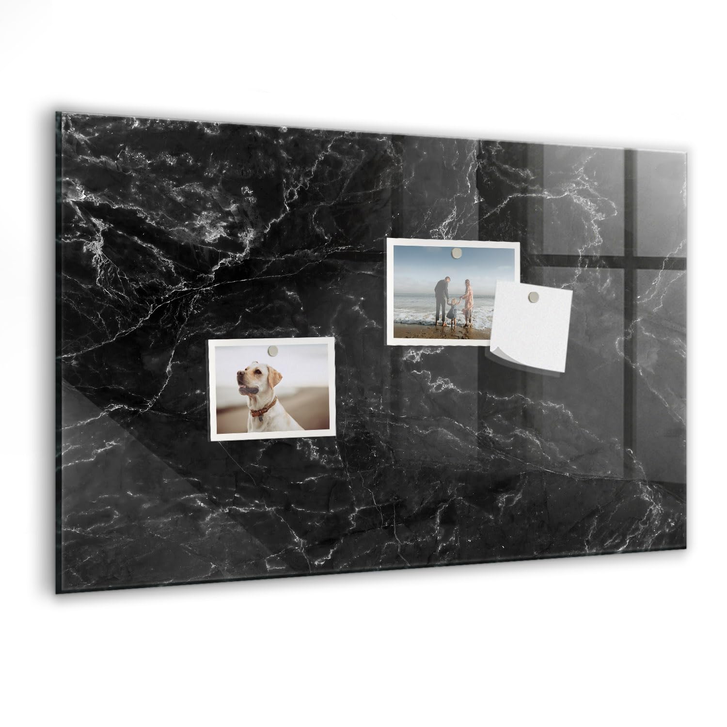 Glas-Magnettafel Wandboard | Komplettset mit Neodym-Magneten, Marker & Schwamm | Schreibbar, abwischbar, langlebig | Ideal für Planer & Wochenübersicht- 60x40 - Schwarzer Marmor