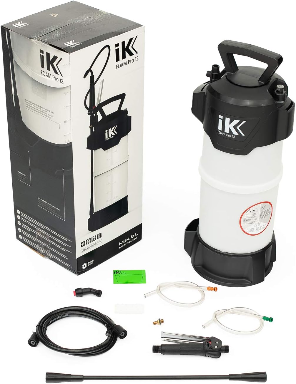 Goizper Group iK Sprayers - Foam Pro 12 Pump Sprayer - Professional Auto Wash & Detailing, Dry/Wet Foam Spray, Pressure Release Safety Valve, PVC Hoses (6 Liters)