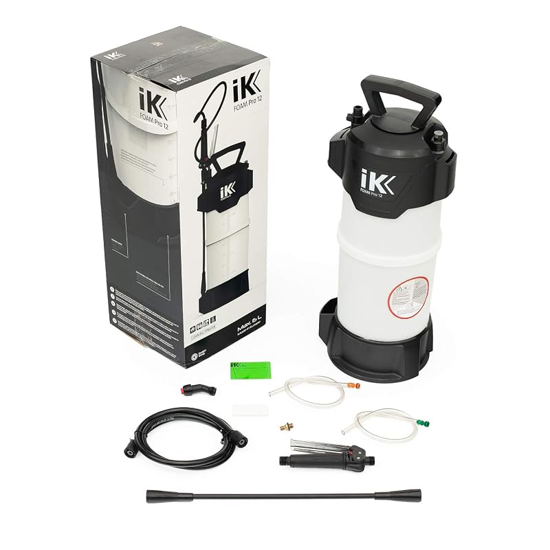 Pulverizador de Espuma IK Foam Pro 12 com Conector para Ar Comprimido, Tanque de 7,6 L, 3 Tipos de Espuma, Mangueira Reforçada de 1,3 m IKF12