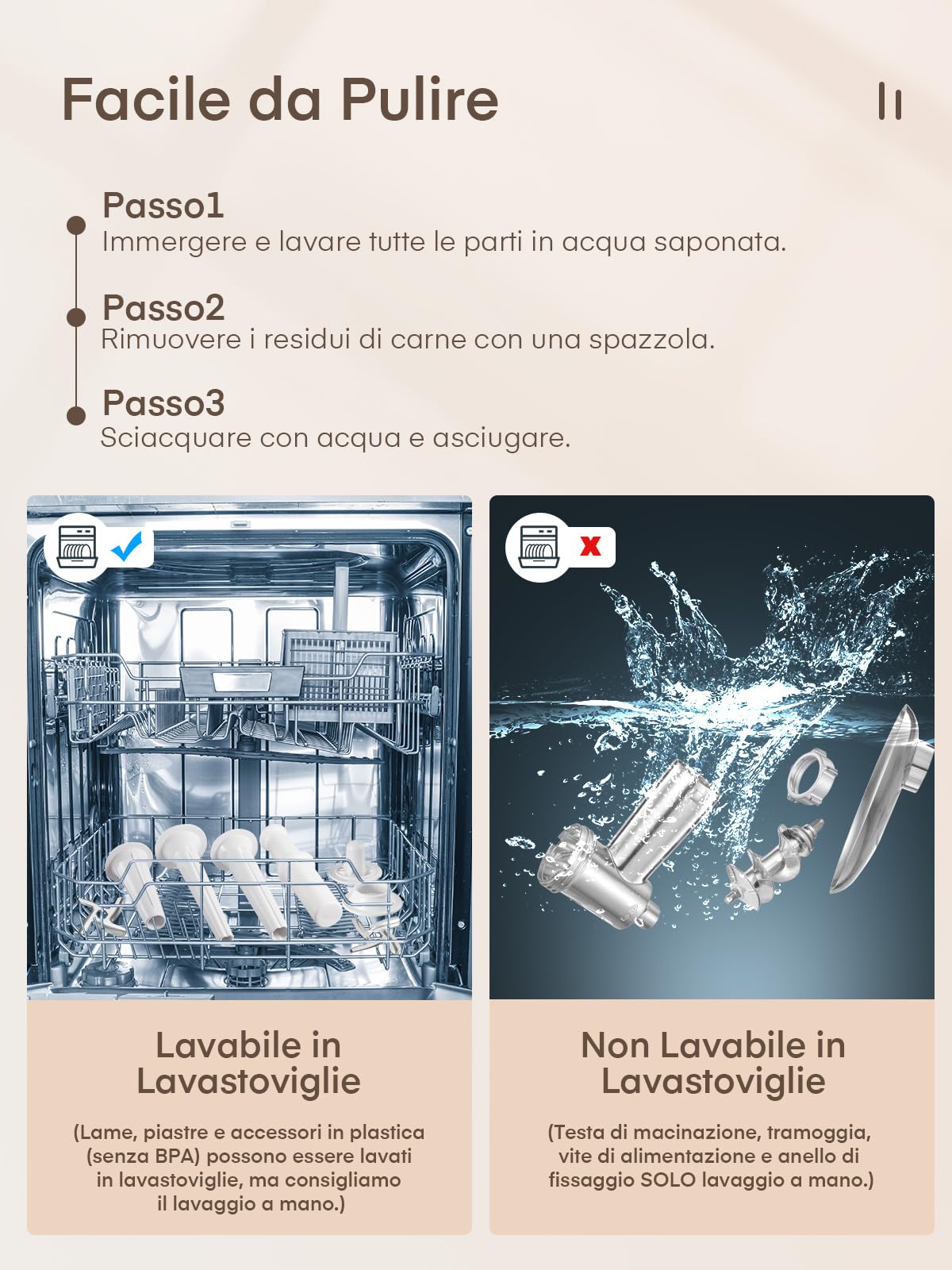 Tritacarne, 3 in 1 Tritacarne Elettrico con 3 Piastre Abrasive in Acciaio Inox, 1 Cubo e 3 Tubi di Riempimento per Salsicce, 300W, 2000W max