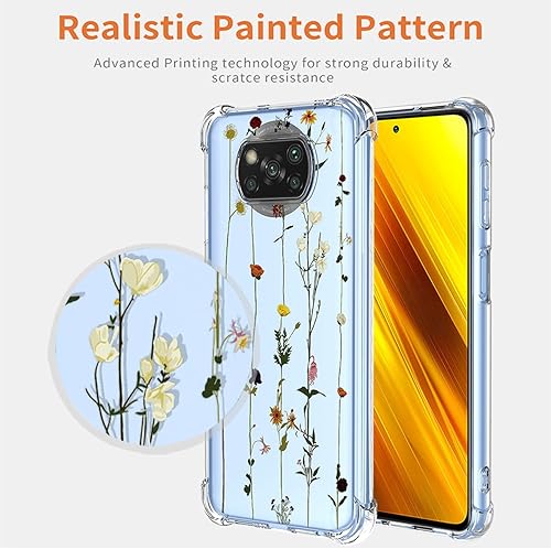Miniatura 3 de GTBDEKI Funda para teléfono Poco X3 NFCPoco X3 ProPoco X3, M2007J20CG con protector de pantalla, funda transparente con patrones de jardín de