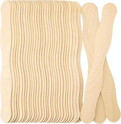 WISYOK Palitos de manualidades de 8 pulgadas, 120 unidades, palos ondulados de madera, asas de abanico, palillos grandes para manualidades,