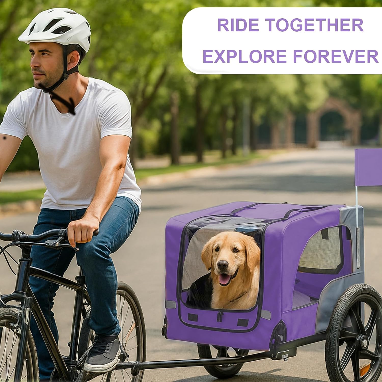 Universal Dog Bike Trailer Cargo, Pet Carrier with Quick Release Wheels for Small Medium Dogs 66lb, Foldable Bike Wagon with Internal Leash, Lightweight Bicycle Cart for Camping, Jogging