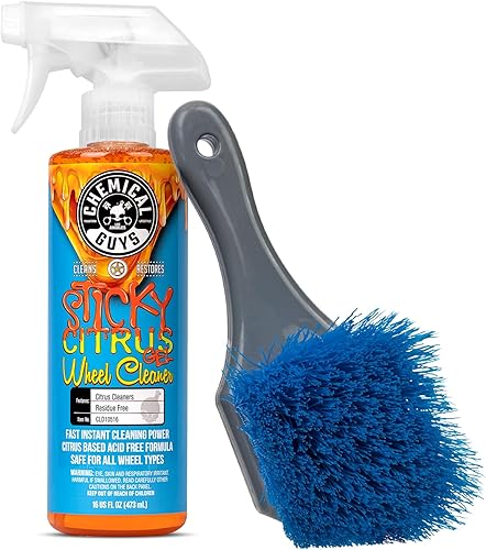 Chemical Guys CLD10516 Gel limpiador de ruedas pegajoso cítrico (seguro para todos los tipos de ruedas), 16 onzas líquidas + cepillo de limpieza de