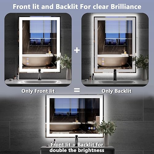 Miniatura 4 de Espejo LED de 24 x 32 pulgadas para baño, espejo de pared LED controlado por separado y retroiluminado, espejo de tocador LED con luces, regulable