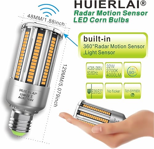 Miniatura 5 de Bombillas LED con sensor de movimiento radar, 32 W, blanco cálido, 2700 K, 4000 lm (equivalente a 300 vatios), detector de movimiento automático,