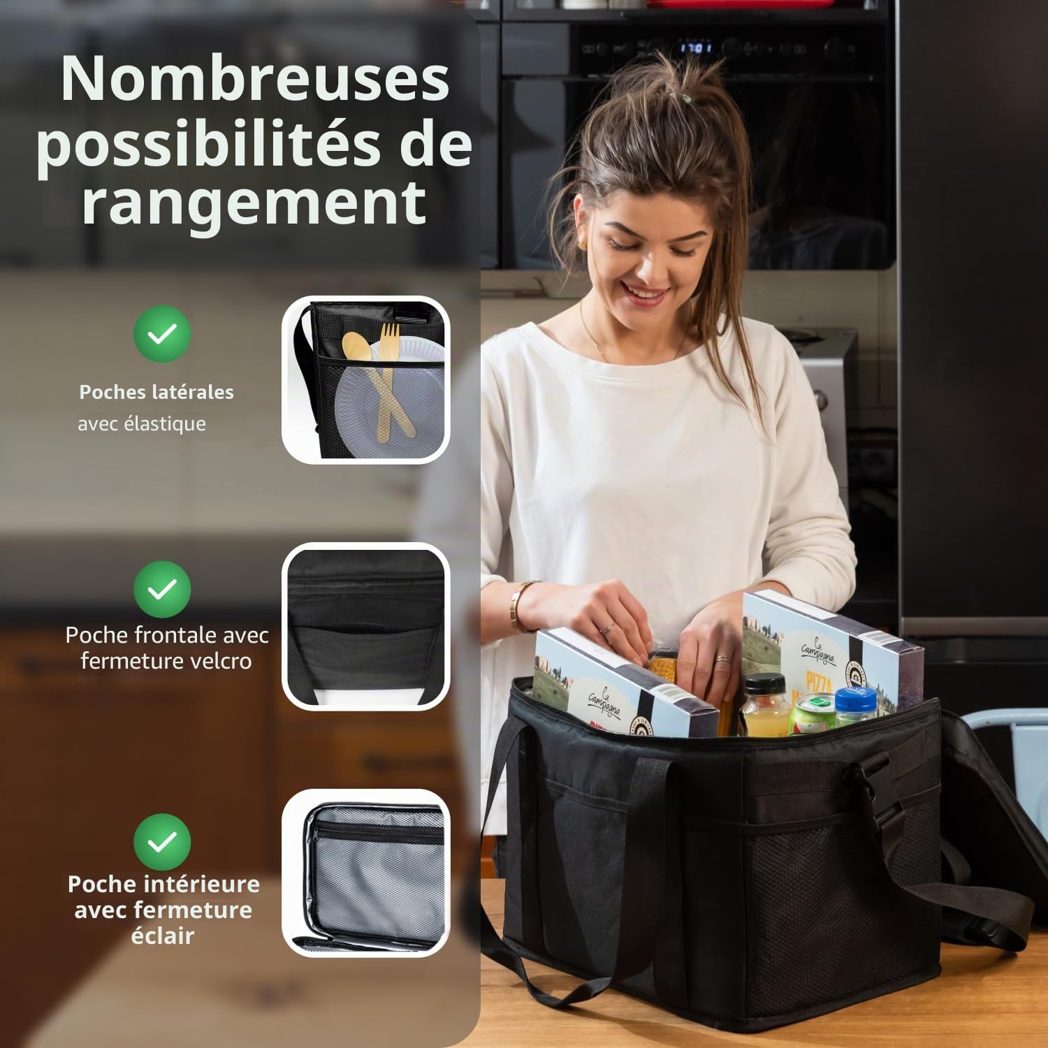 Cottara® Grand sac isotherme avec isolation anti-fuite 30 l – Sac isotherme pliable grand pour le shopping et le pique-nique – Sac de courses idéal, sac isotherme, sac de pique-nique