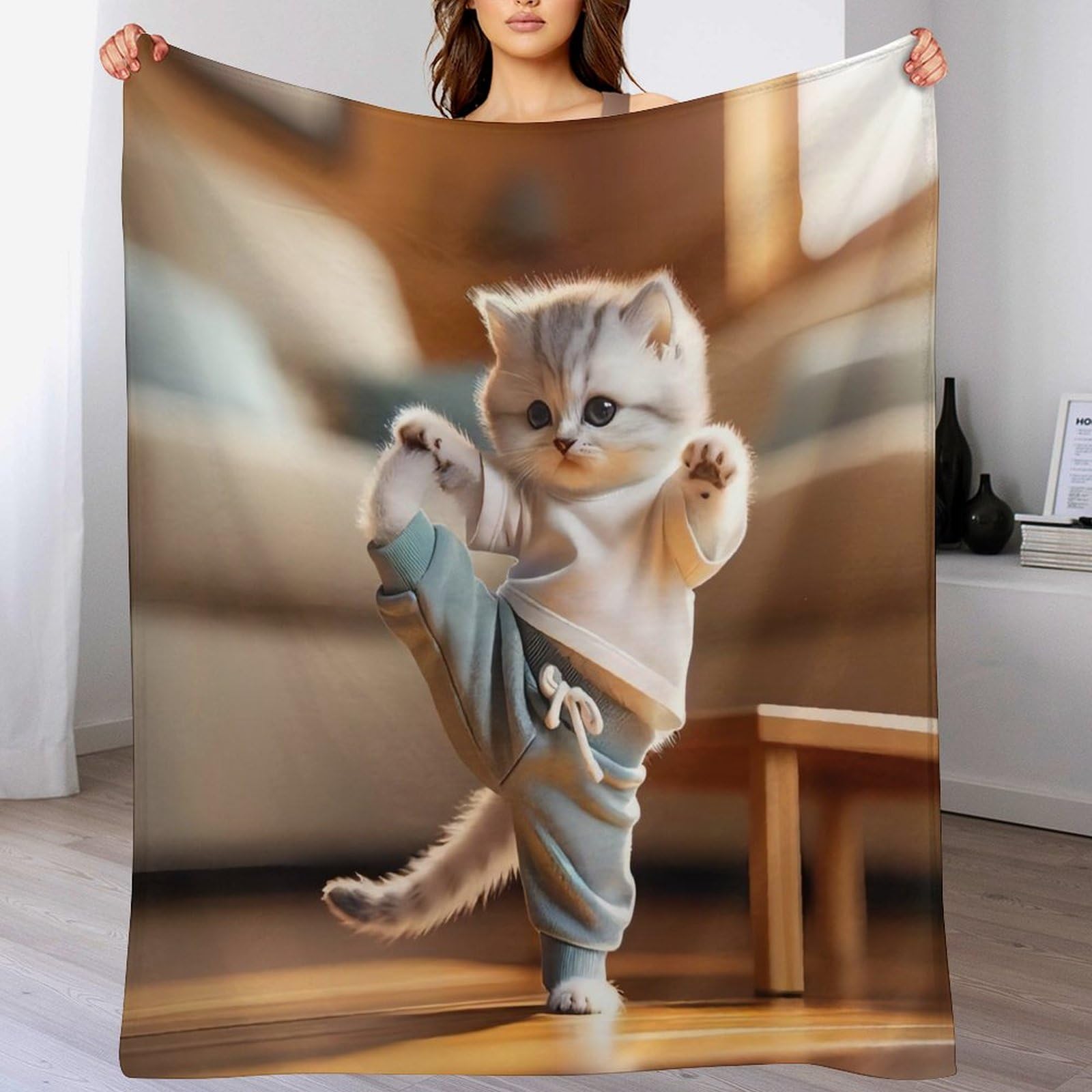Couverture en chat mignon flannel douce anti-froid pour lit et canapé
