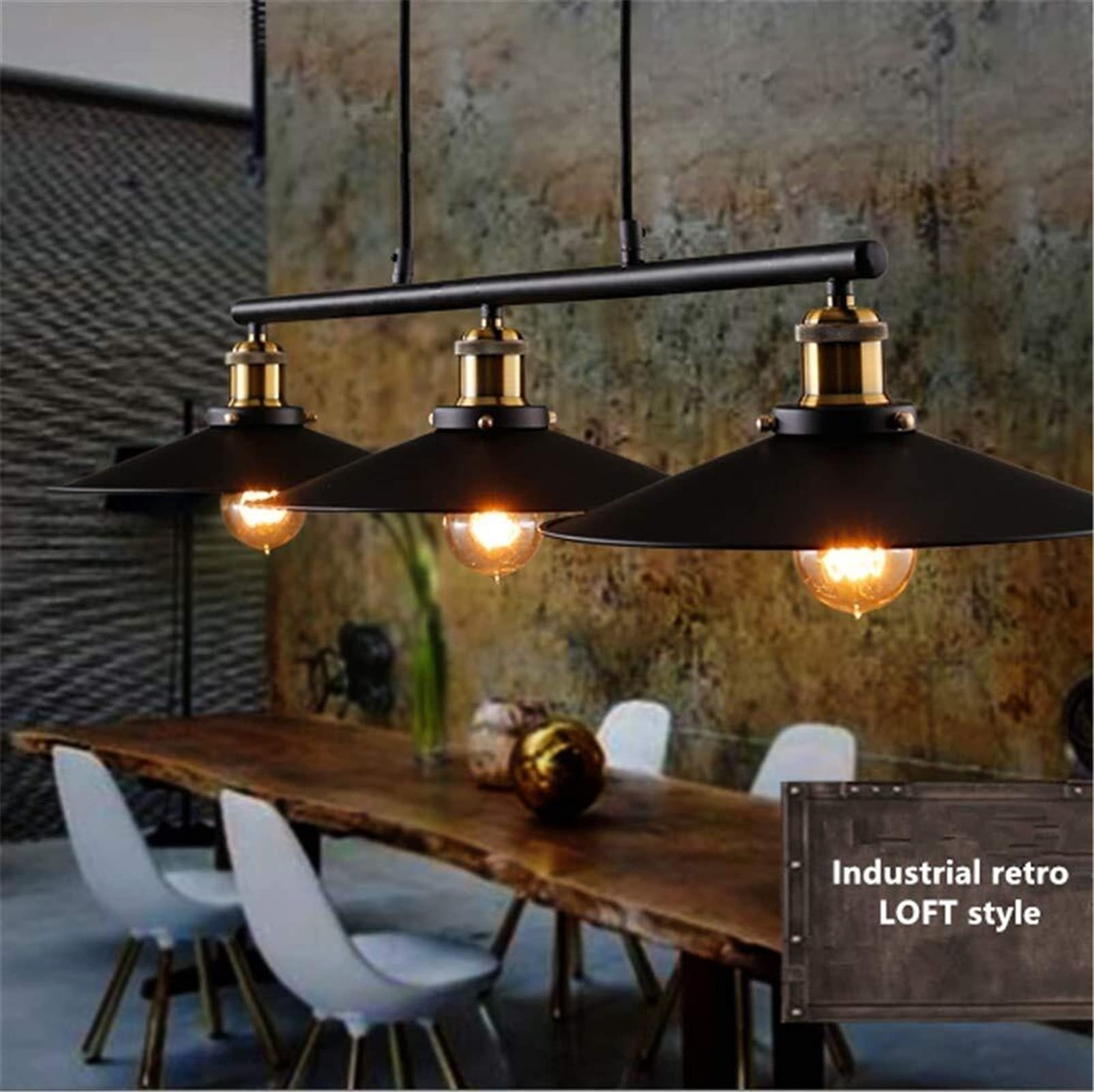 Lampada a sospensione da soffitto in stile loft, stile industriale retrò, con puleggia e palla pesante, finitura nera cotta, ferro battuto, 3 teste, design di sollevamento, E27