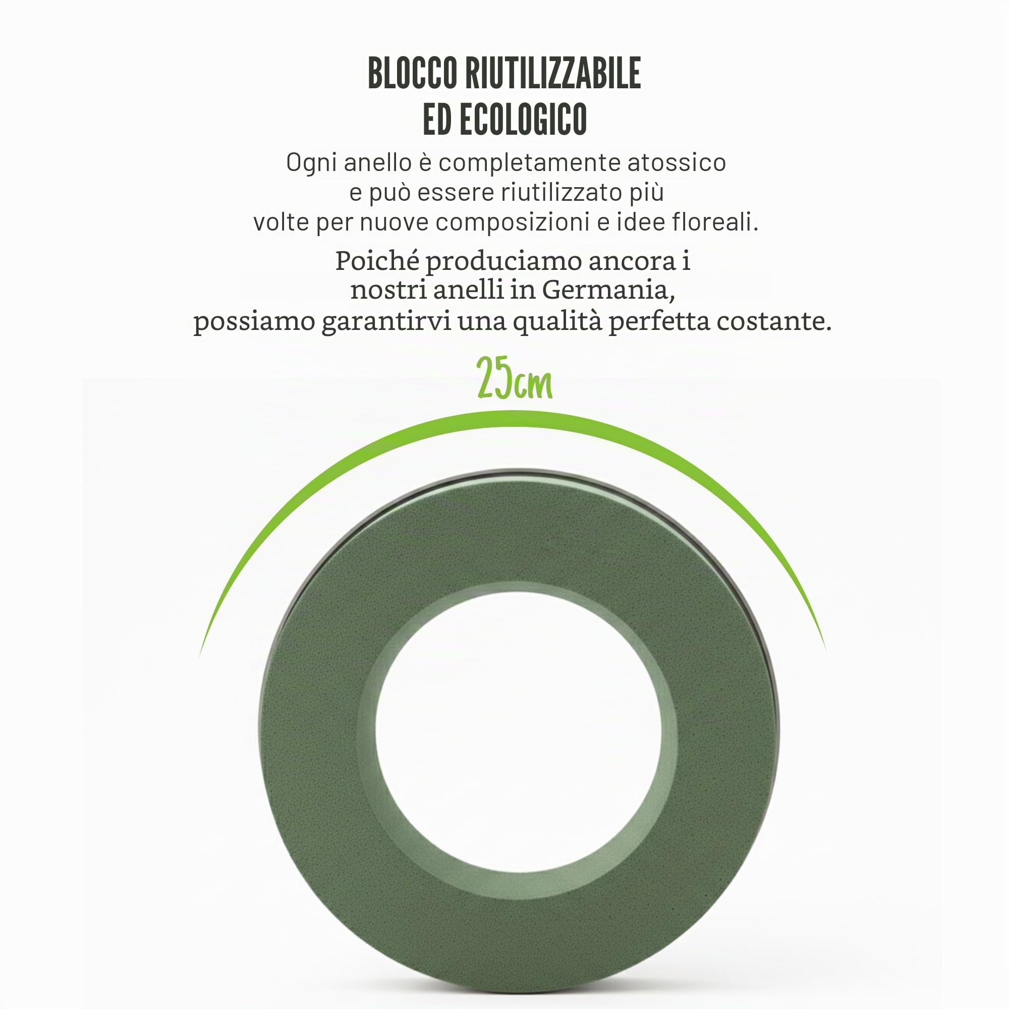 Corona in spugna floreale tonda – Set da 3 pezzi da 25 cm – Spugna da fiorista bagnabile, anello in spugna per composizioni floreali, decorazioni, fai da te per feste e regali, Made in Germany
