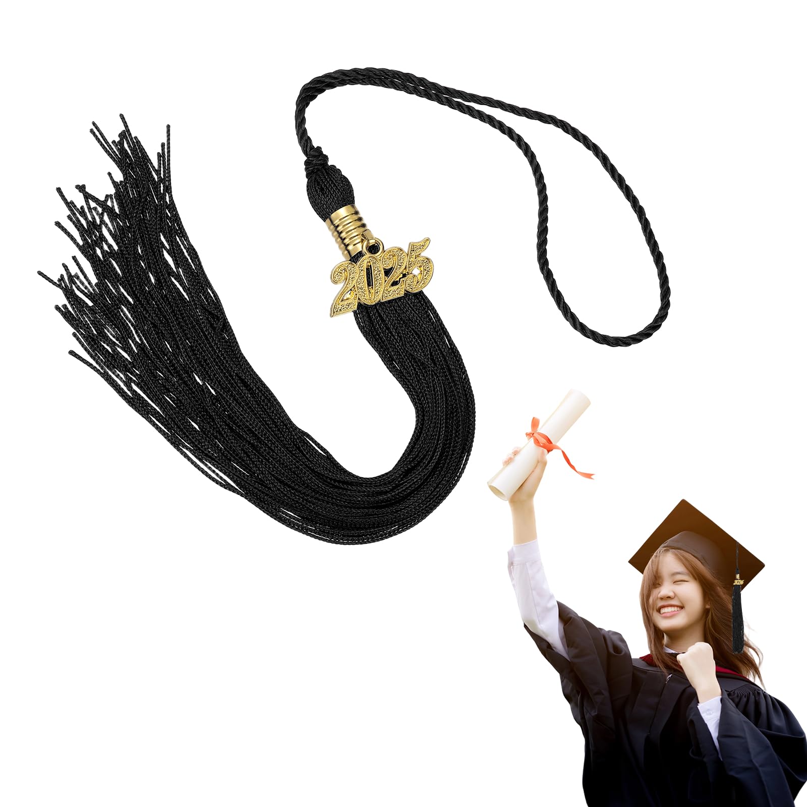 MECCANIXITY Graduation Tassel 2025, Black Tassels with 2025 Year Gold Date Charms Academic Graduation Charm Cap Decorations Party Decorations