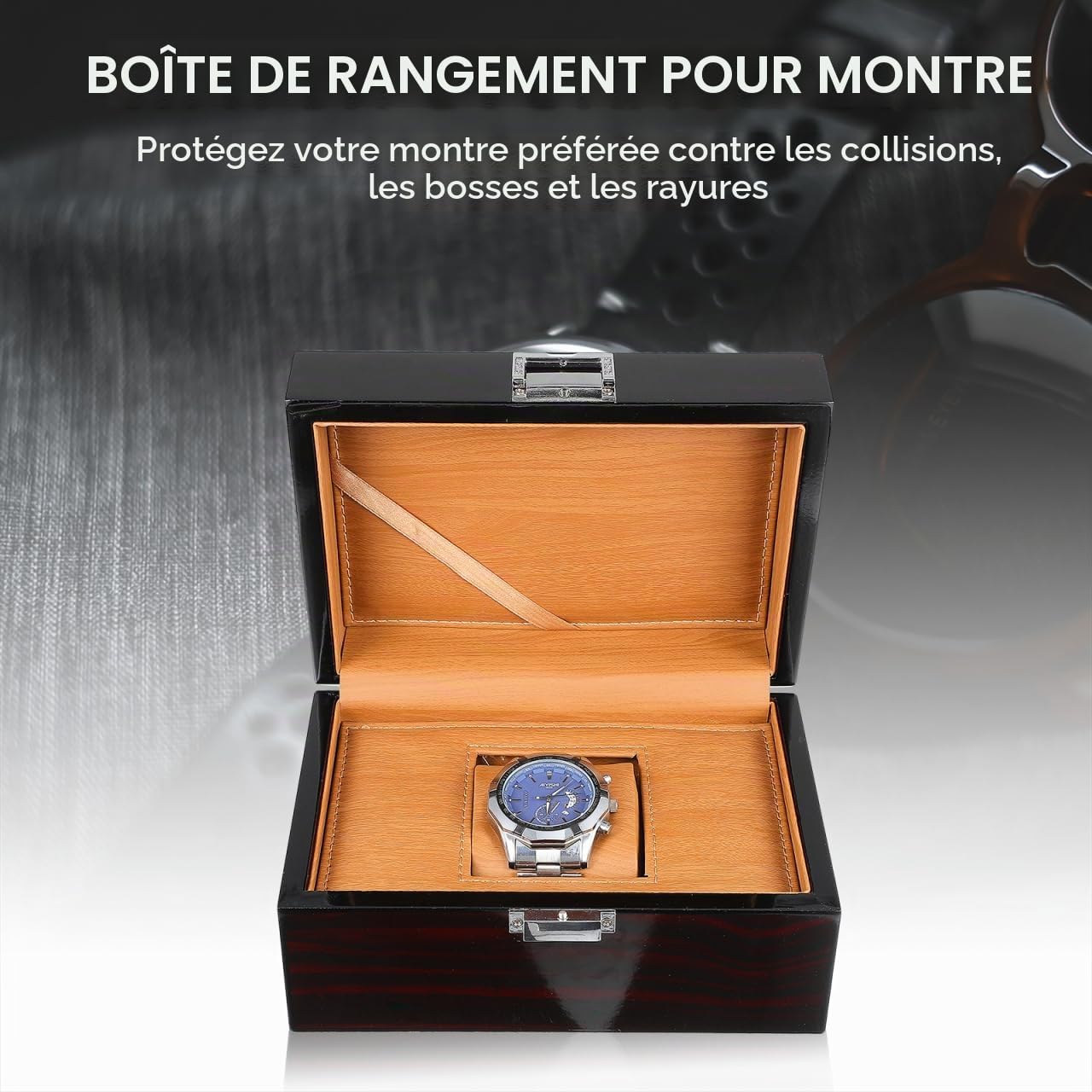 UKCOCO Boîte De Rangement en Bois Laqué 7.87X5.51X3.94In Organisateur Durable pour Montres Homme Et Femme avec Charnières Et Fermoirs Exquis Coffret Compact Et Élégant