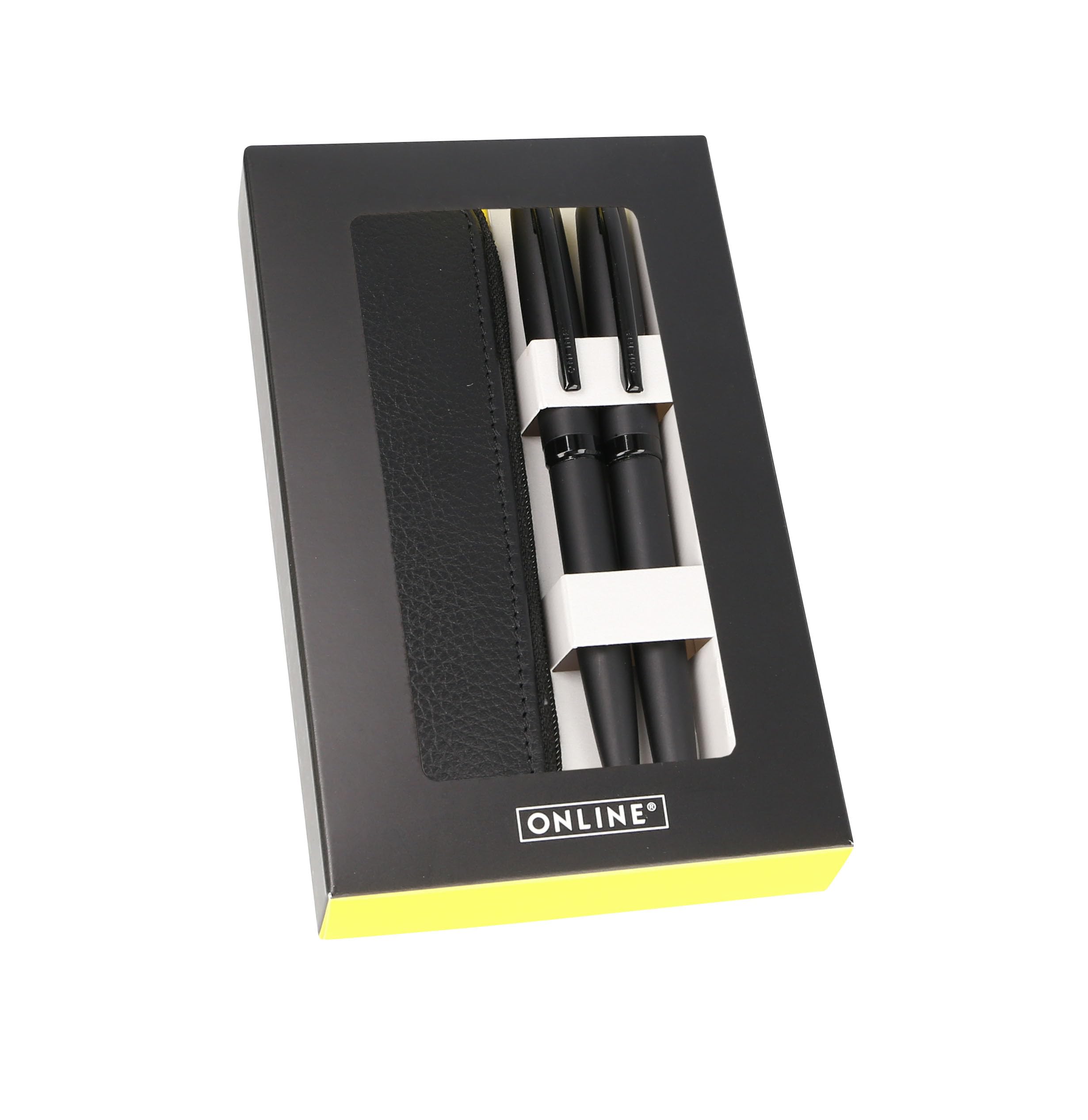 Online Juego de escritura Eleganza Pure Black I contiene bolígrafo, pluma estilográfica y estuche de piel auténtica, 3 piezas, en caja de regalo, pluma estilográfica para cartuchos estándar, Kulli con