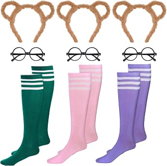 Yolyoo 9 Pieces Chipmunks Costumes Set Chipmunk Ears Headband Round Frame Glasses Knee-High Socks for Halloween Costume