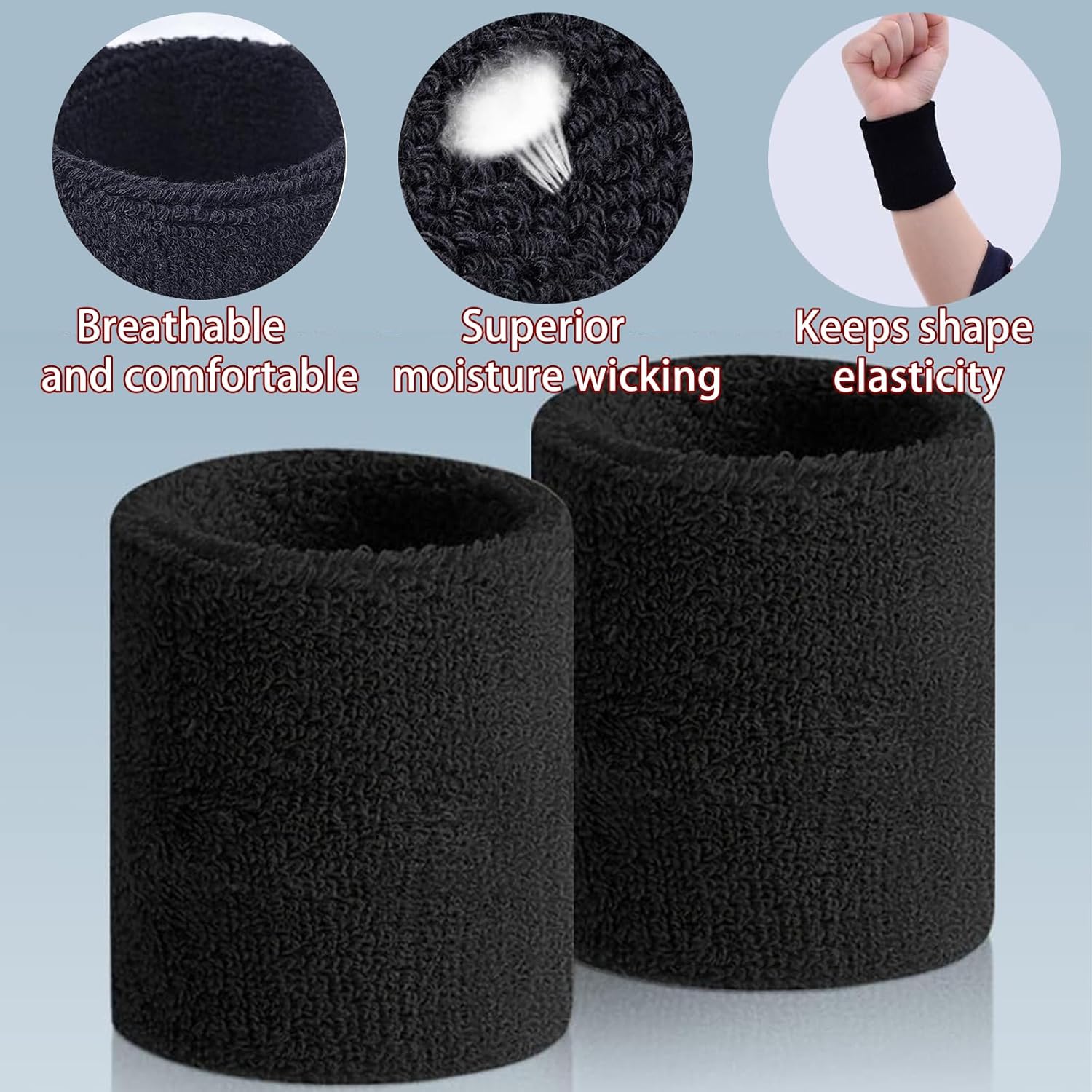 Magicorange 2 Pair Wrist Sweatbands Sports Wristbands for Men & Women, Sweat Absorbing Cotton Terry Cloth Wristband