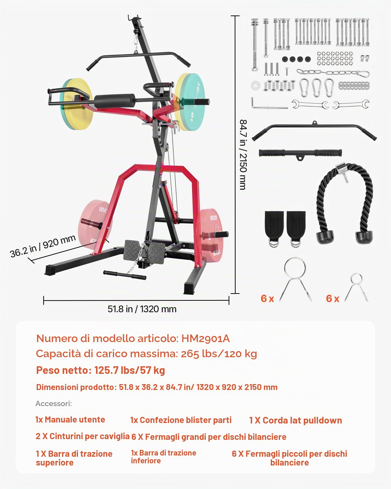 VEVOR Attrezzatura per il Fitness Domestico Corner Leverage Gym con Sistema LAT Low Row con Rapporto 2:1, Attrezzatura per l'Allenamento della Forza, per Allenamento Regolabile per Tutto il Corpo