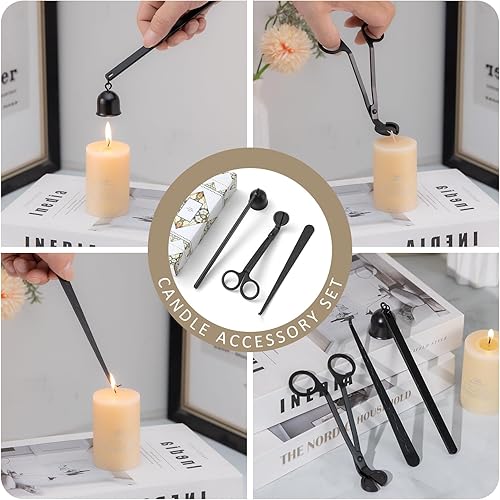 Miniatura 5 de Portavelas cónicos negros, portavelas con juego de accesorios de velas 3 en 1, soporte de vela de metal para centro de mesa, bodas, comedor,