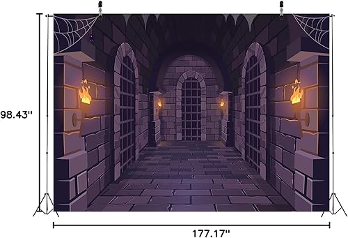 Miniatura 9 de BELECO Telón de fondo medieval de 7 x 5 pies para fotografía de dibujos animados, palacio antiguo, mazmorras, linternas, arco de piedra, bares,