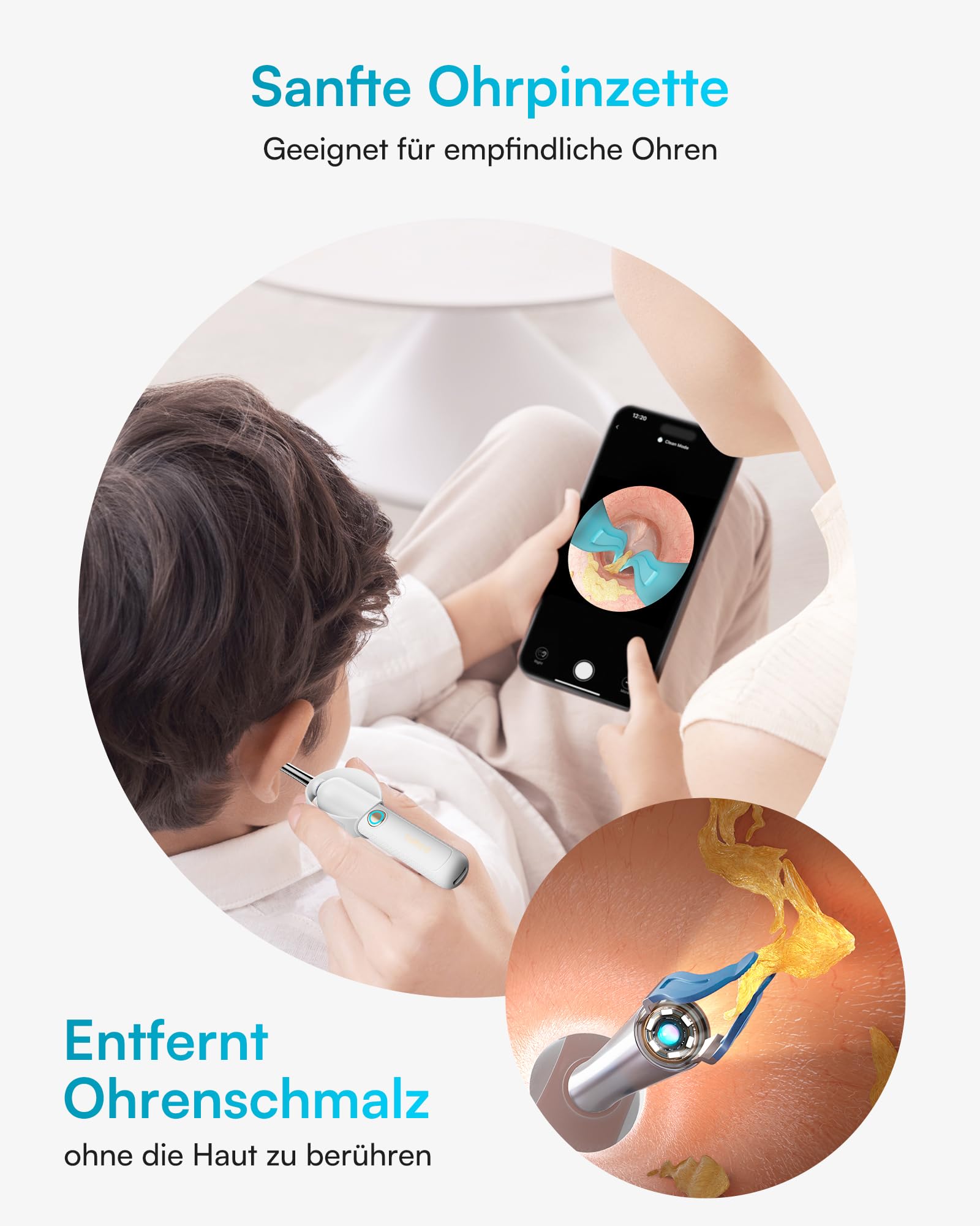 BEBIRD Ohrenschmalz Entferner mit Kamera, 1920P HD flexibler Ohrreiniger, komplettes Set mit Pinzette und 13 Aufsätzen für die sichere Reinigung zu Hause – Weiß