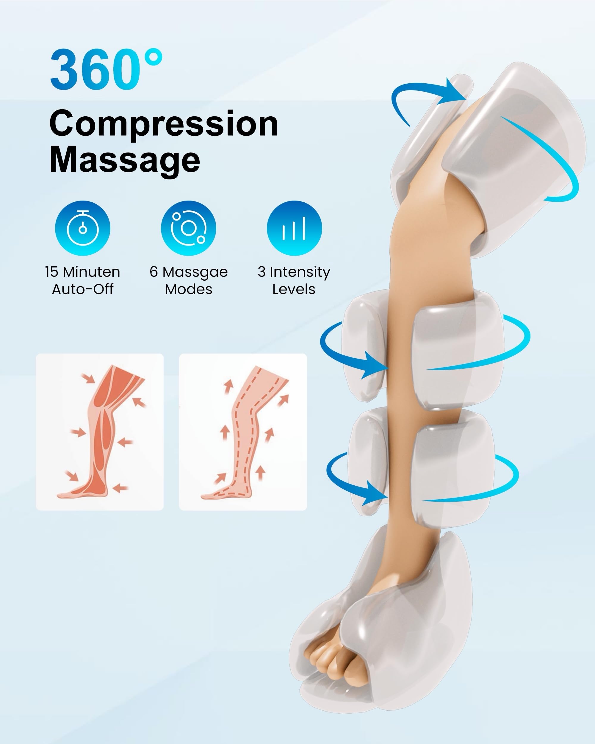 COMFIER Masajeador de Piernas con Calor y Compresión, Masajeador 3 en 1 para Pies y Piernas, 6 Modos y 3 Niveles de Intensidad, Función de Calor Integrada, Ideal como Regalo