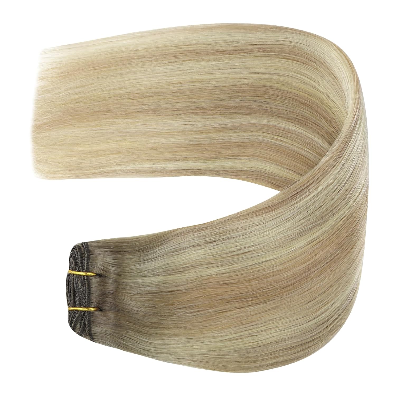 YoungSee Blonde Human Hair Clip in Extensions 24 Inch Long Straight Hair Clip in Extensions Ash Blonde Mix Platinum Blonde Real Hair Extensions Clip ins Human Hair for Full Head 120G 7Pcs