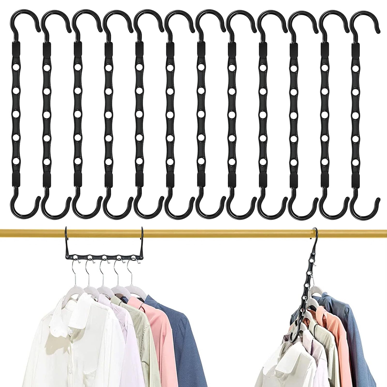 Space Saving Hangers, 12Pcs Plastic Smart Hanger(Black)