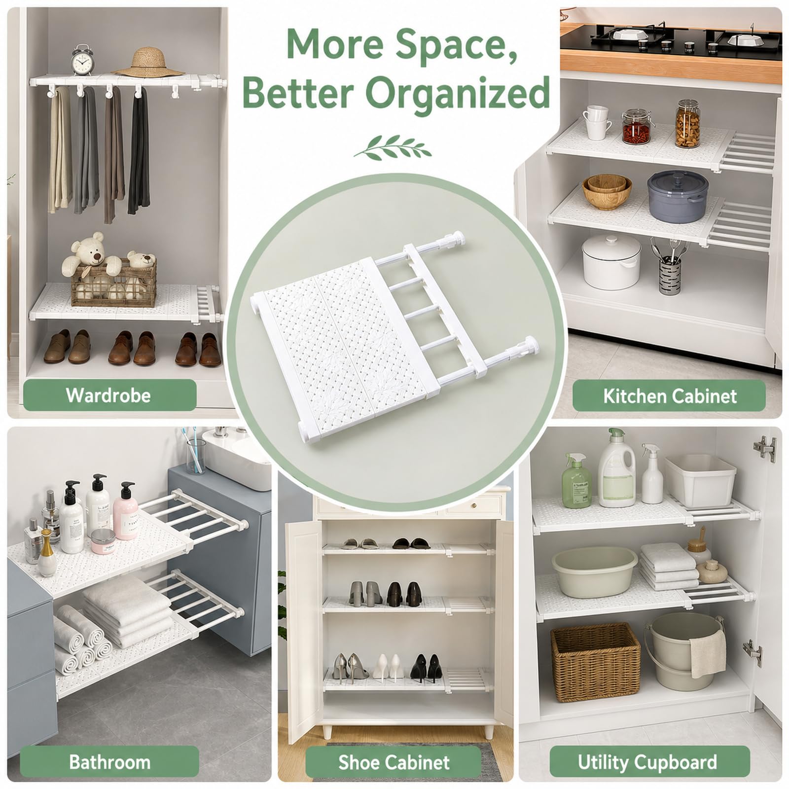 Separador De Armario Extensible,Separador TelescóPico Sin Clavos,Estante De TensióN para Armario,No Requiere Taladrar,para Armario,Cocina,BañO,Bricolaje