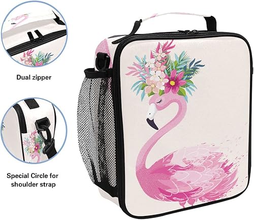 Miniatura 3 de ALAZA Lonchera con diseño de flores de flamenco para niñas y niños, bolsa de almuerzo reutilizable, kit de bolsa de almuerzo congelable, correa para