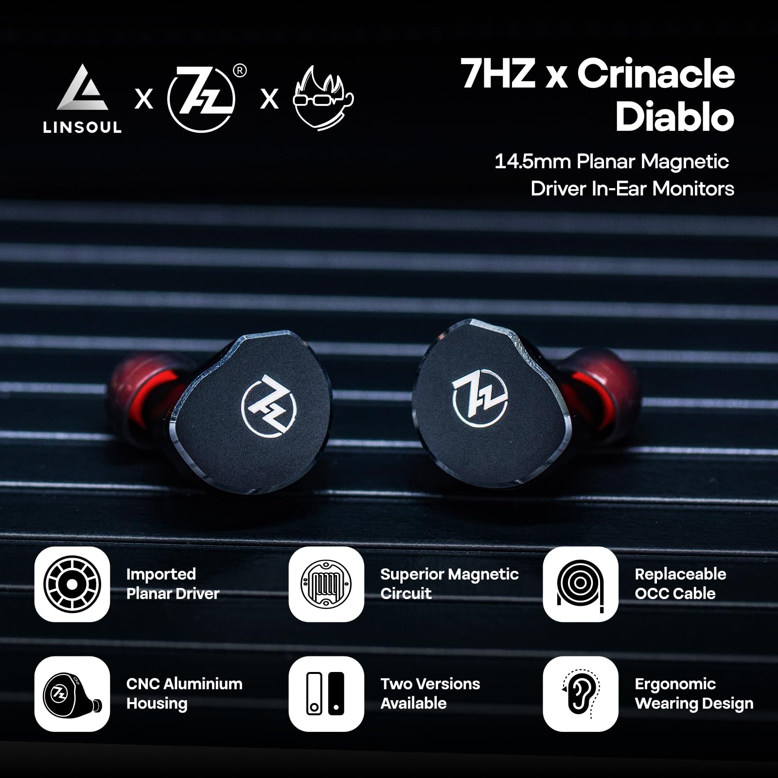 Linsoul 7Hz Crinacle Diablo 14.5mm IEM Earphones - Dettaglio