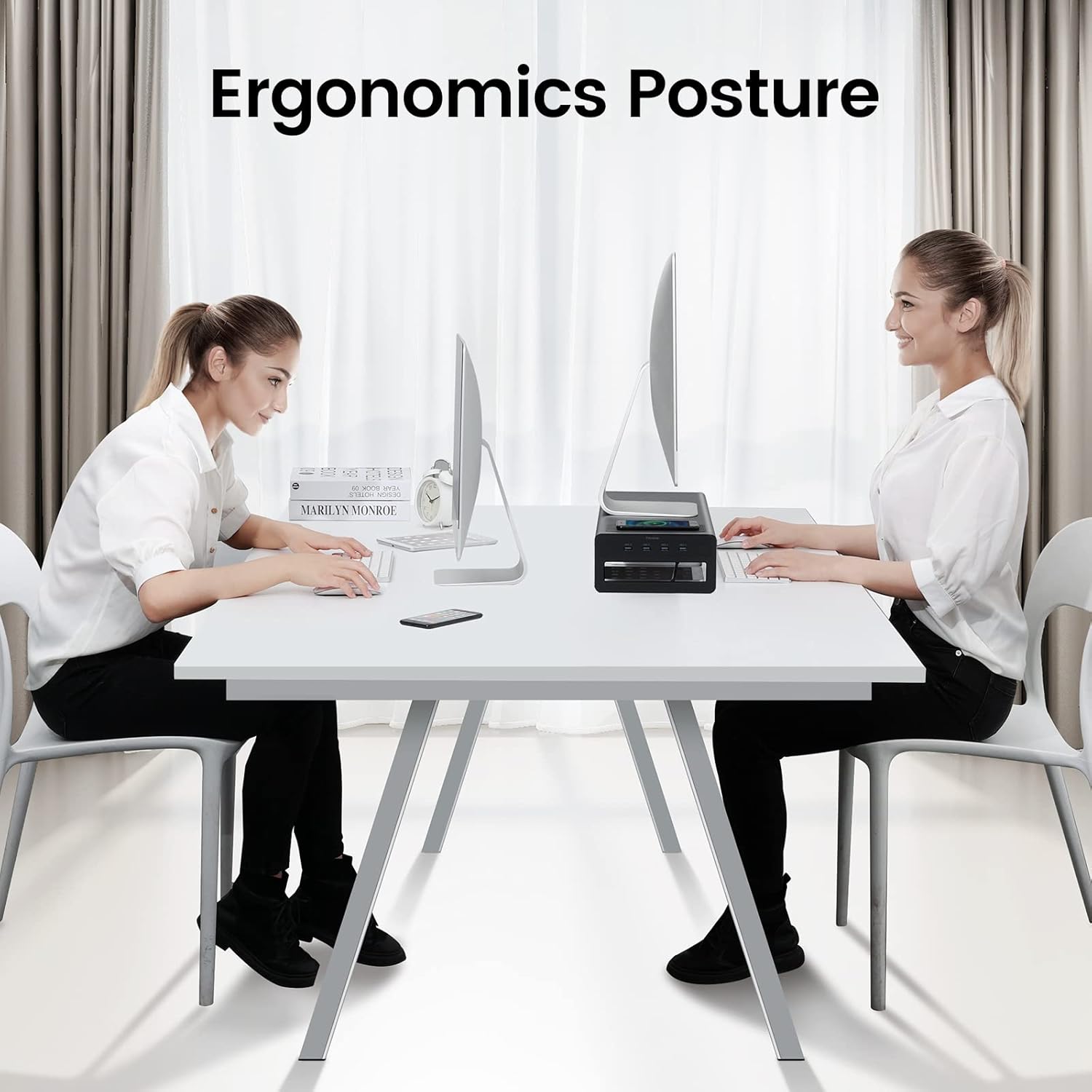 Vaydeer Wireless Charging and USB 3.0 Monitor Stand, Monitor Riser for Desk with Storage, Single Shelf Holder Raiser Organizer for Computer iMac Laptop PC Screen, Heavy Duty Gift Gaming Studio Office